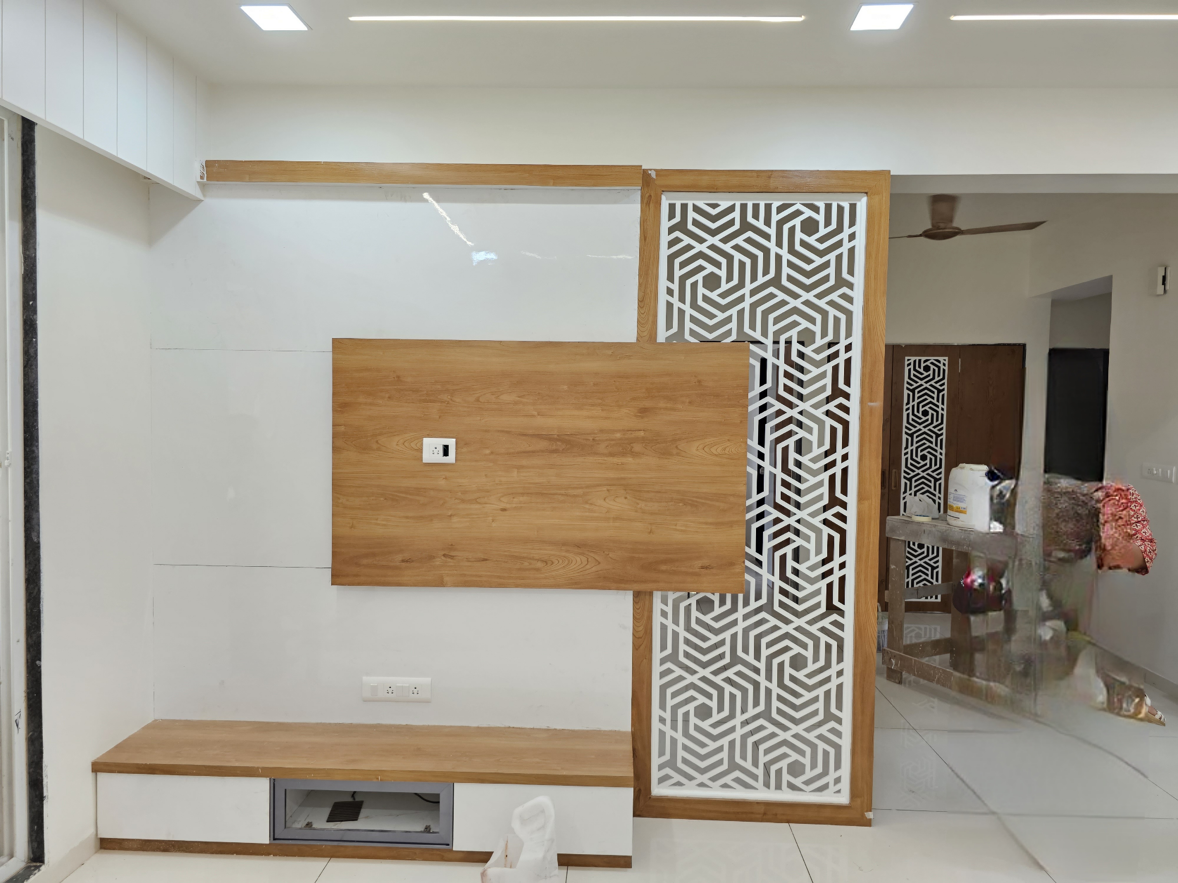 Wooden TV Unit Design with CNC cutting design